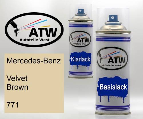 Mercedes-Benz, Velvet Brown, 771: 400ml Sprühdose + 400ml Klarlack - Set, von ATW Autoteile West.